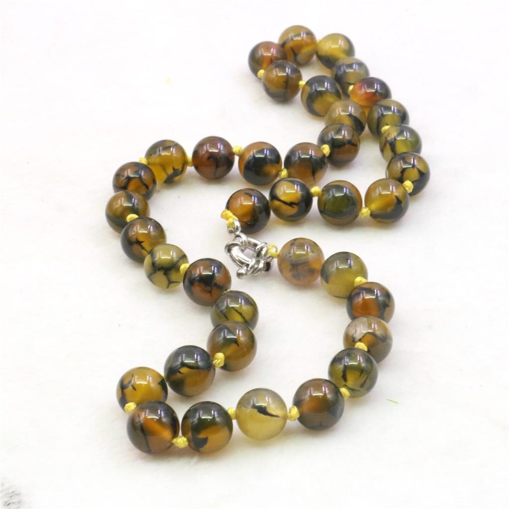 10 мм круглый желтый дракон в полоску агат оникс ожерелье натуральный камень для женщин и девочек галстуки ручной работы DIY модные ювелирные изделия дизайн