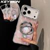 KEYSION Магнитный чехол с текстурой ракушки, инкрустированный драгоценными камнями, для iPhone 14 15 17 Pro Max Air 16Plus, противоударный бронированный чехол-накладка с кольцом-подставкой