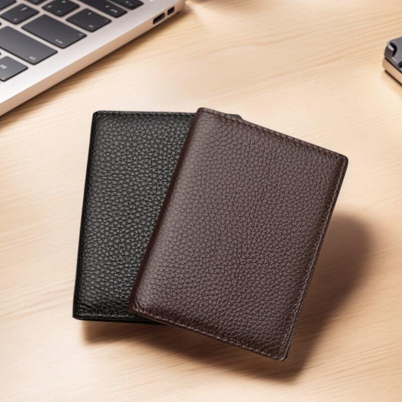 Прозрачное ID-окно Держатель для кредитных карт Прочный Мягкий Множество слотов для карт Натуральная кожа Двухслойный Тонкий Маленький Кошелек Черный Кофе