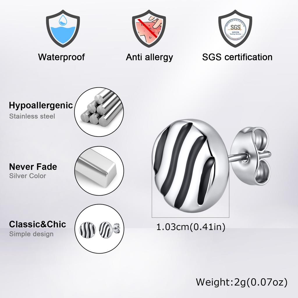 Vnox Мужские серьги-гвоздики из нержавеющей стали, круглые, с узором "водная рябь", серебристого цвета, повседневные, панк, подарок для папы, сына, мужа, парня