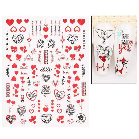 2Pcs Nail Art Sticker Non-Fading Easy Paste Self-Adhesive Non-falling DIY Valentines Day Red Heart Pattern Manicure Decal Nail Salon Supply