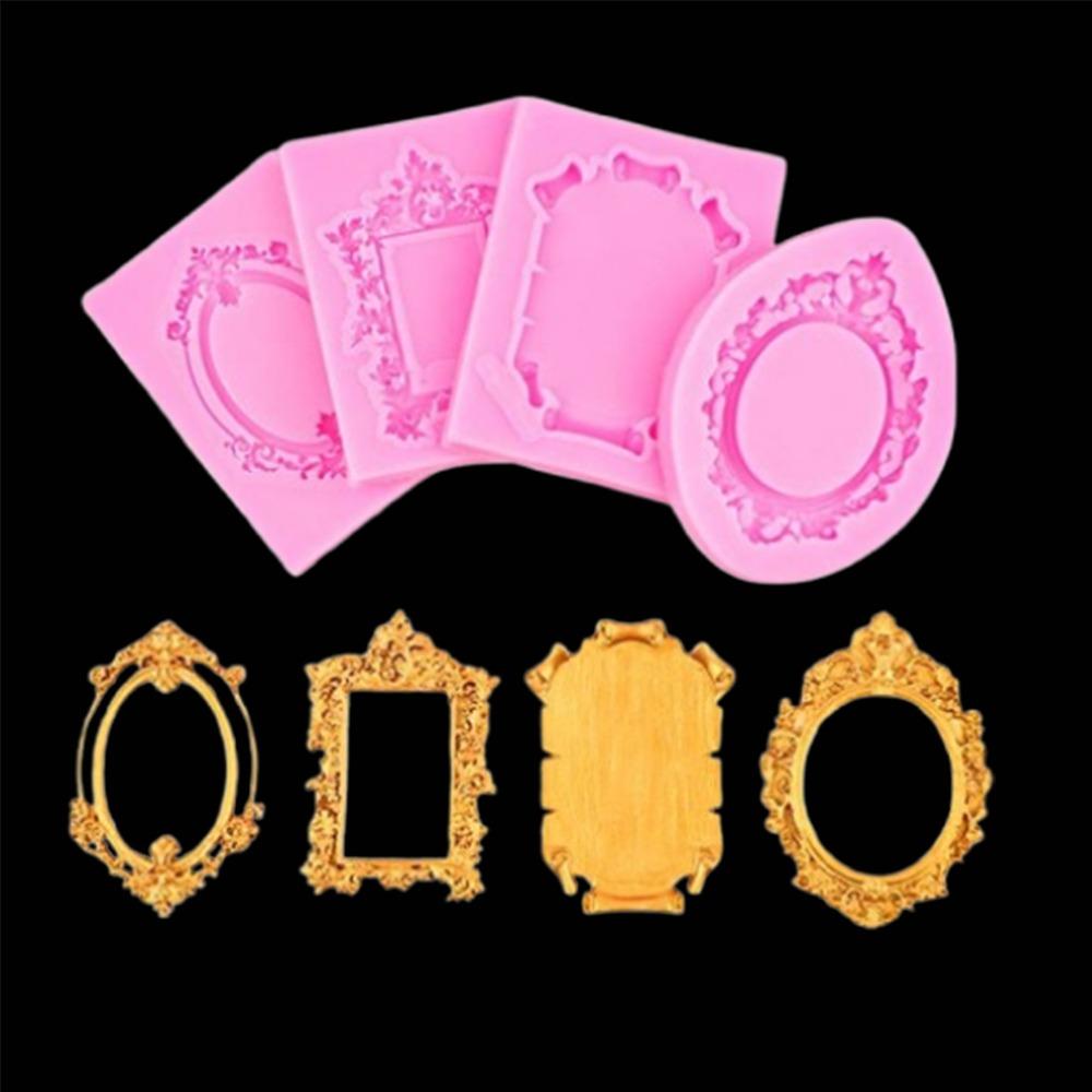 4Pcs Baroque Photo Frame Fondant Molds Vintage Photo Frame Molds Air Dry Clay Molds  Kitchen Baking