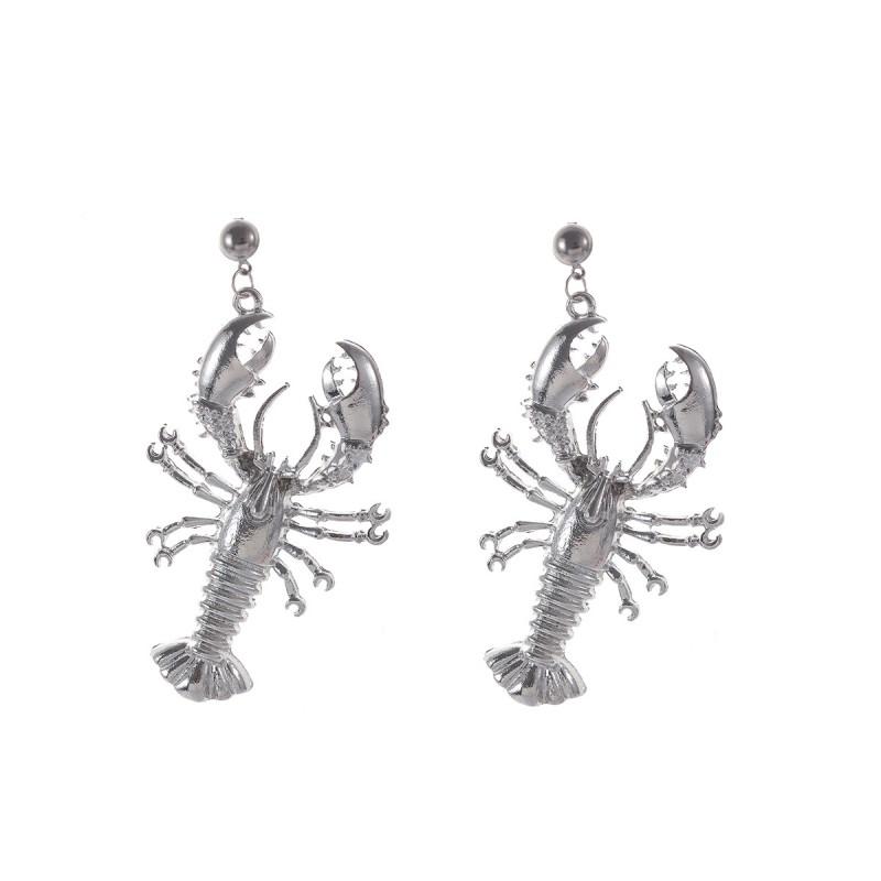 Gold Red Lobster Charm Earrings Zinc Alloy Stainless Steel Studs Women Beach Vacation Ocean Style Fashion Jewelry