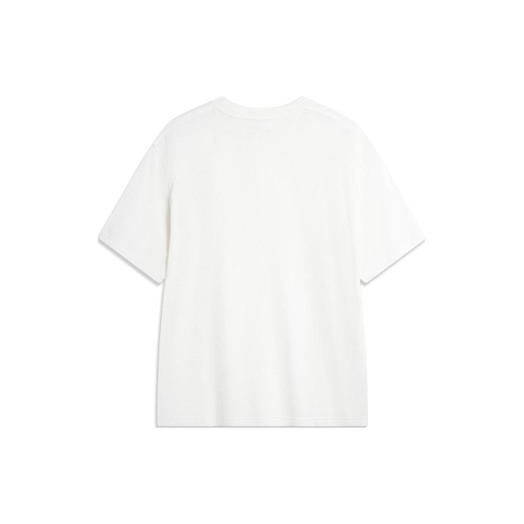 Li-Ning Удобная повседневная свободная футболка с круглым вырезом и короткими рукавами, мужские топы с заниженными плечами, молочно-белый AHSU301-1