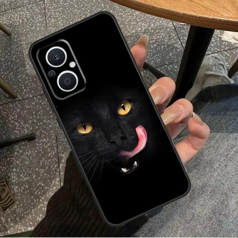 Черный Кошачий Мордочка Котенка Для OPPO Reno 14 13 12 11 10 Pro 8T 11F 12F 13F 14F 7 8 Lite OPPO Find X8 X6 X5 X9 Pro Чехол