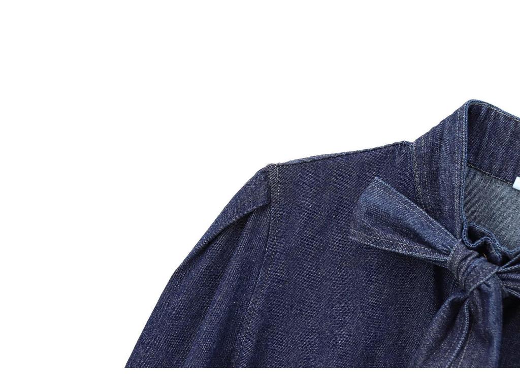 Модная женская джинсовая рубашка в европейском стиле 2025 года с завязкой-бабочкой