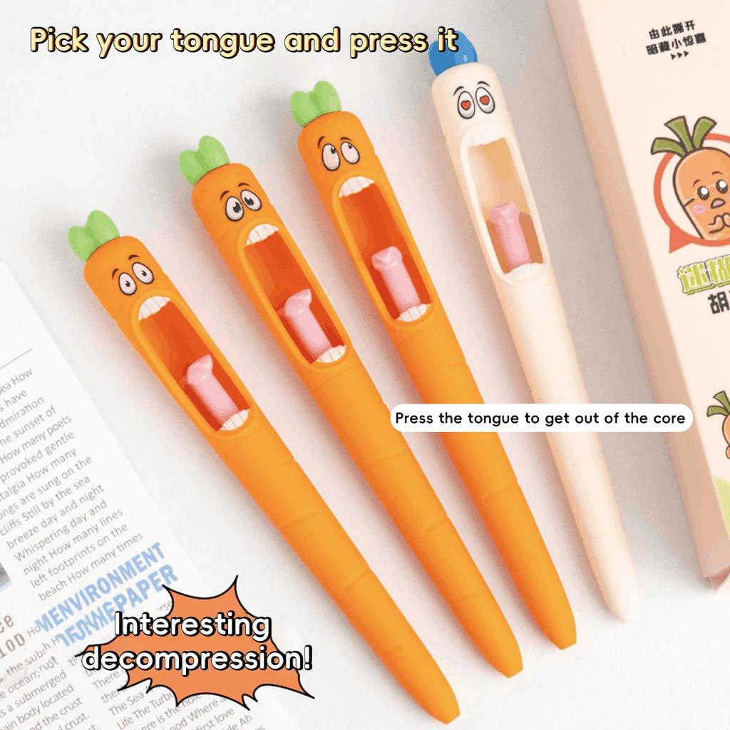 Cute Cartoon Kawaii Pens Carrot Shaped Gel Pen Design Retractable Tongue Refill Black Ink Pens Office School Stationery Gift
