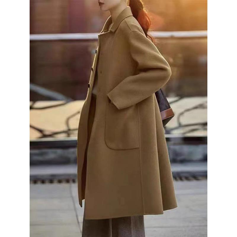 Women's Woolen Coat 2023 - Autumn/Winter Collection, Large/Small Sizes, Loose Fit, Mid-Length, Slim Style