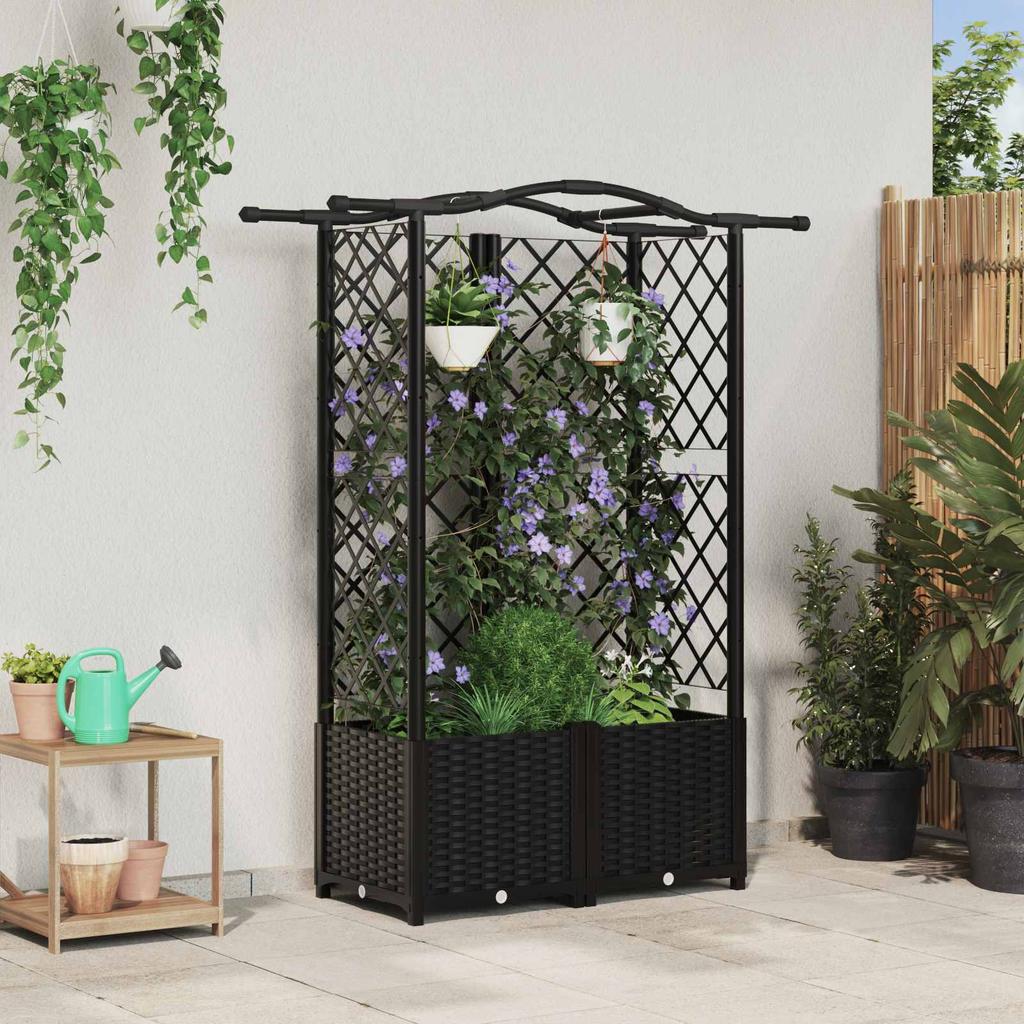 Elevated Planter with Trellis and Hanging Roof Black 122 x 40 x 141 cm PP
