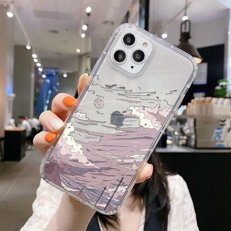 Корейский чехол для телефона с пейзажем заката Funda для iPhone 13, чехол для iPhone 11 14 12 Pro Max XR XS Max 7 8 15 Plus SE Mini, мягкий чехол