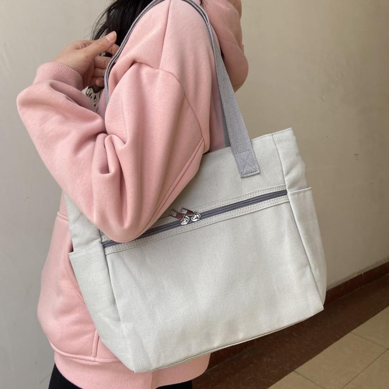 Женская сумка через плечо унисекс, большая вместительная сумка, повседневная универсальная однотонная холщовая сумка для студентов, дорожная сумка на молнии, квадратная сумка
