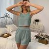 New Summer Women's Pajamas Home Clothes Set Hollow Slit Shorts and Vest Two-piece Set Can Go Out Shorts Set