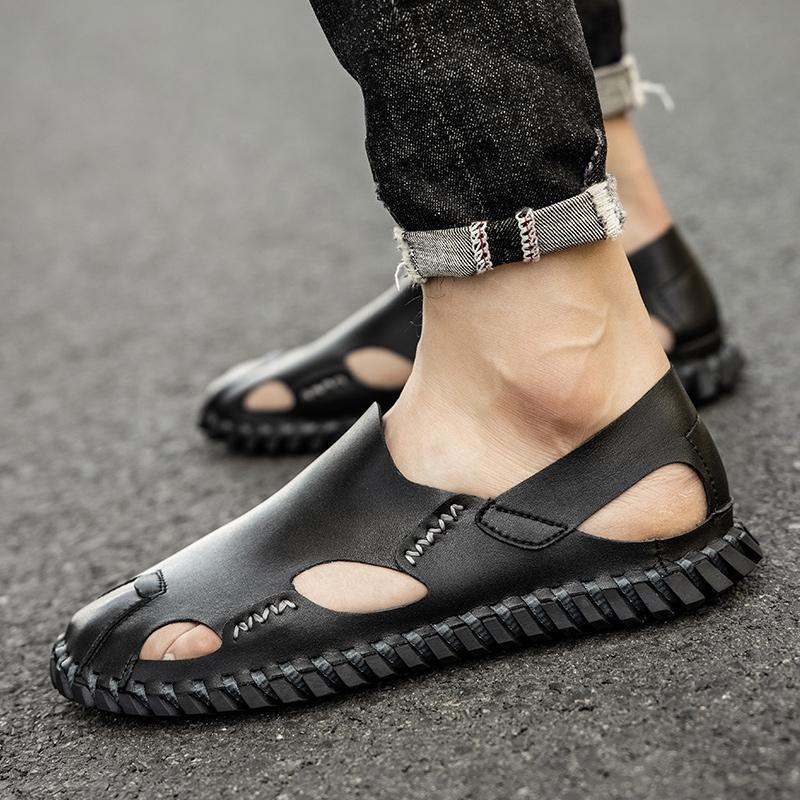 Hollow Out Leather Commute Casual Driving Shoes Quality Classic Baotou Sandals Summer Outdoor Walking Breathable Men's Sandals