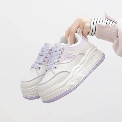 Женские кроссовки Весна Осень На шнуровке Противоскользящие Удобные Повышающие рост Повседневная обувь Студенческие Корейские Белые туфли