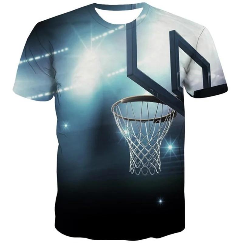 Basketball‑Hoop 3D Print T‑shirt Kids Round Neck Short Sleeve Loose Fit Sports Play Daily Outdoor Top