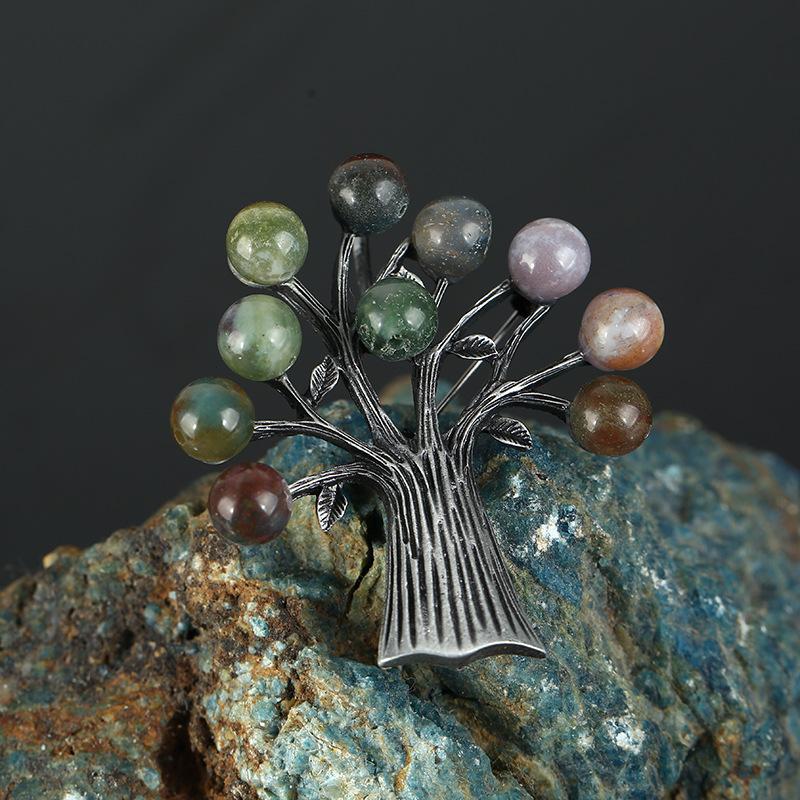 Retro Natural Agate Brooch High-end Classical Temperament Literary and Versatile Plant Pin Coat Cardigan Corsage Accessories