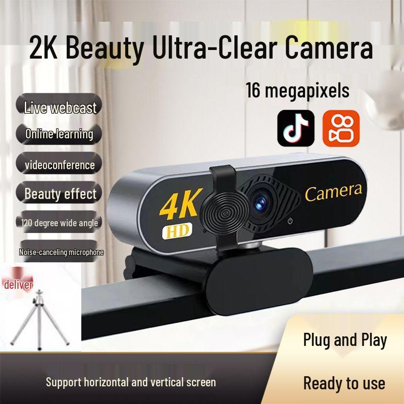 4K Ultra HD USB Desktop Camera with Microphone for Live Streaming and Online Meetings