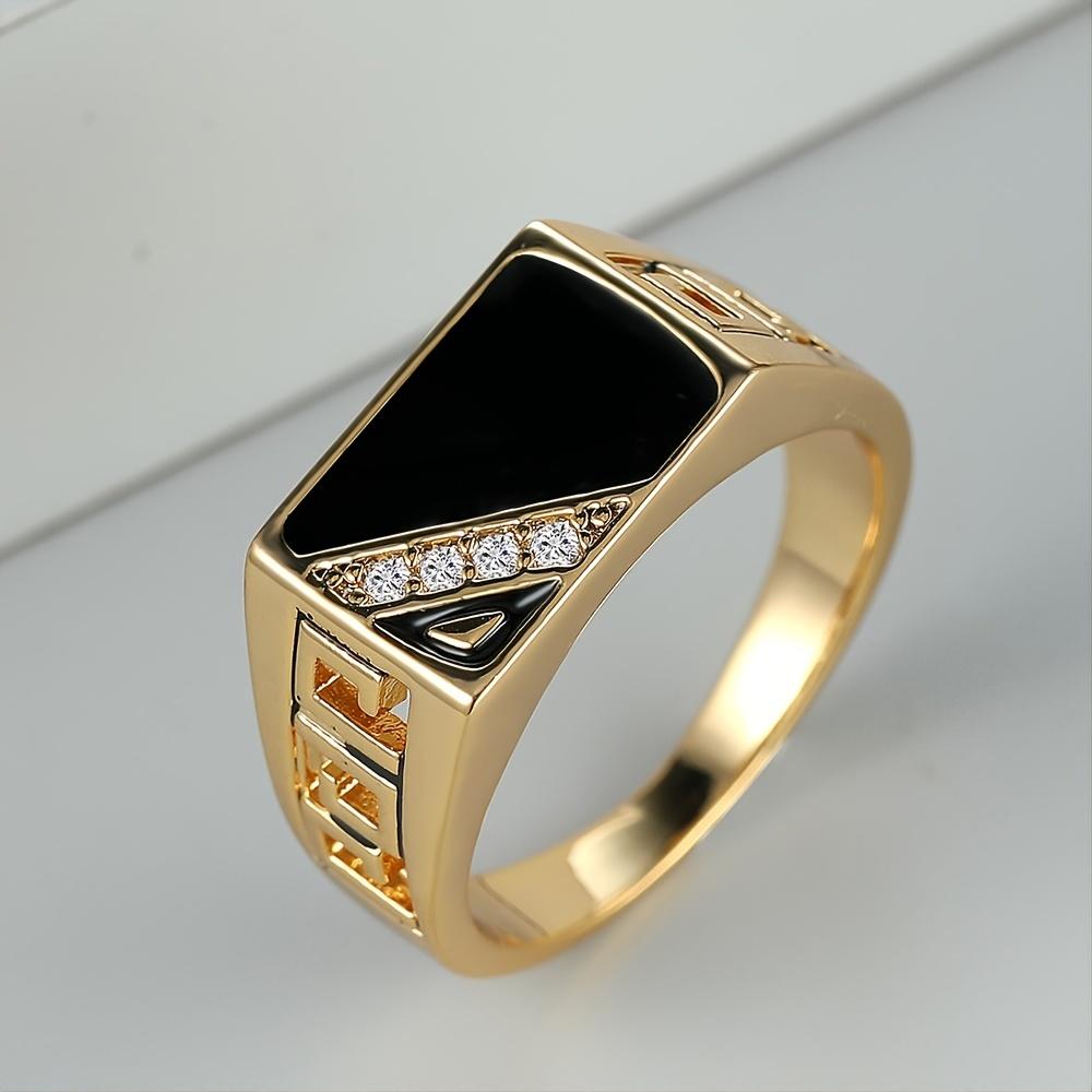 Винтажные квадратные черные эмалированные кольца для мужчин и женщин, золотого цвета, кольцо с выдолбленным узором, вечерние ювелирные изделия, подарок