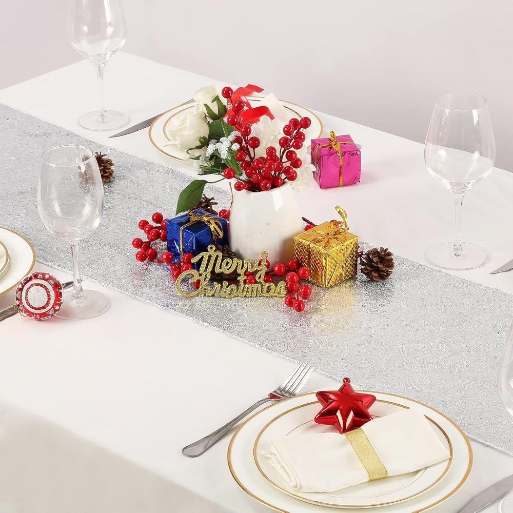 4 Pcs 30x180cm Table Runners Glitter Dining Table Runner Sequin Table Cover Runners for Party Wedding Birthday Bridal Shower Decorations