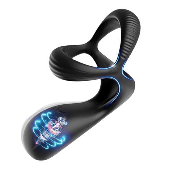 Вибрирующее кольцо-массажер для простаты с тройным кольцом, Силиконовый анальный стимулятор с мультичастотной вибрацией, Двойные кольца для задержки для усиленного удовольствия