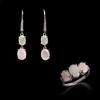 S925 Silver Gorgeous and Colorful October Birthstone Natural Opal Ring Earrings Jewelry Set Fine Jewelry for Ladies Banquet Wear