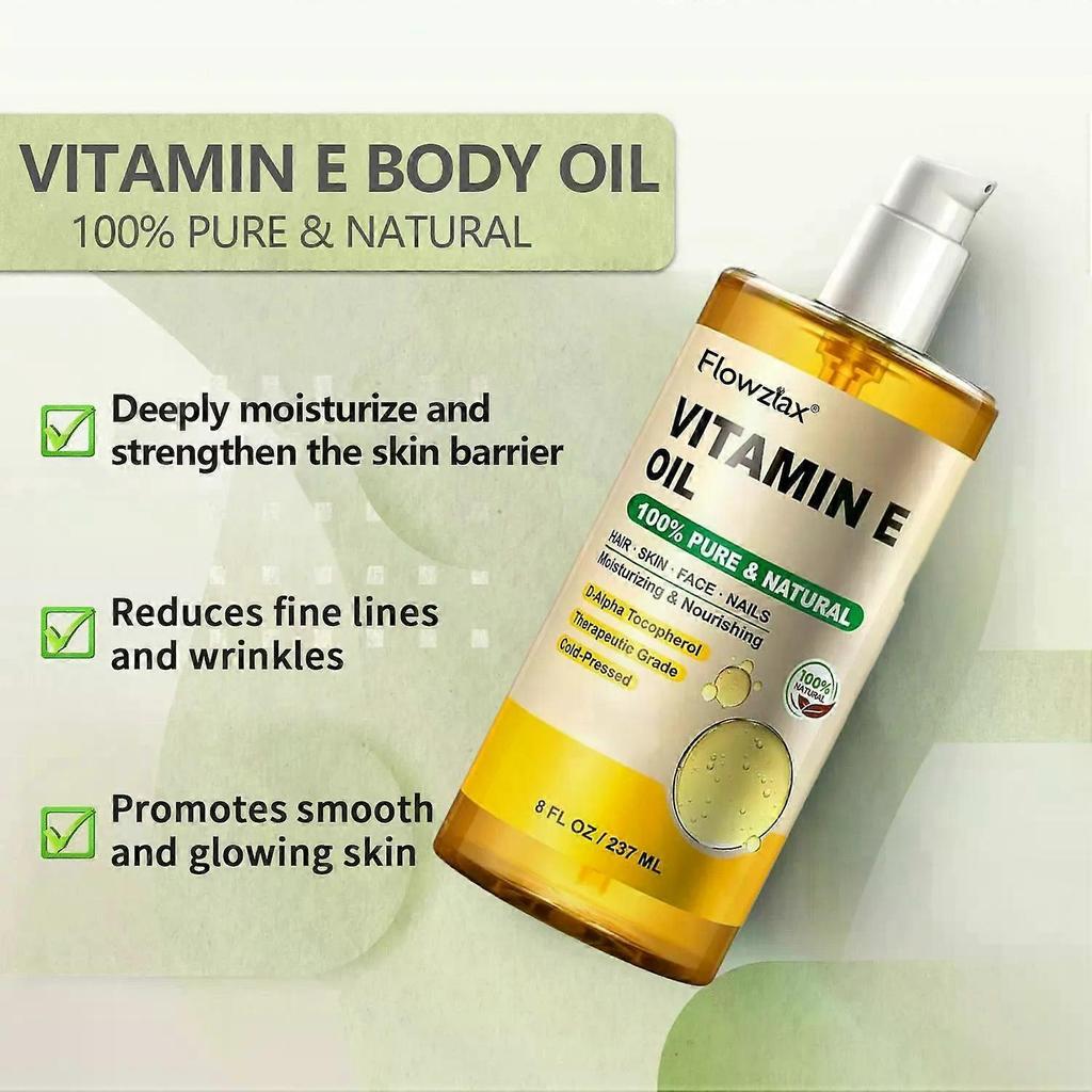 100% Pure Vitamin E Oil - 237 ml, Organic Vitamin E Oil for Scars, Skin, Face, Nails and Hair, Nourishes and Moisturizes Skin, Improves Skin Texture