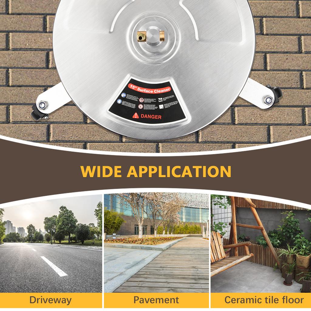 38cm/ 15inch Pressure Washer Surface Cleaner Stainless Steel Housing Power Washer Accessory with