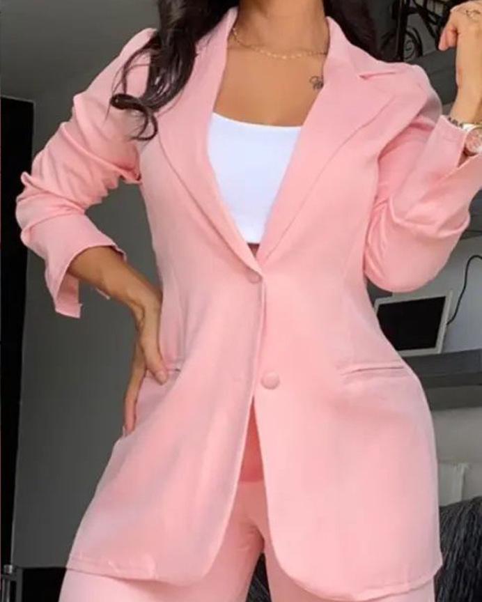 2024 Women's Elegant Solid Color Suit with Slit Sleeve Lapel and Straight-Leg Pants