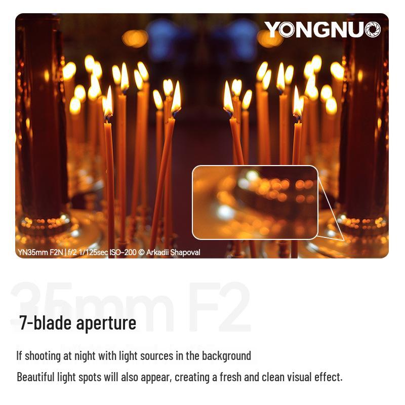 Широкоугольный светосильный объектив Yongnuo 35mm F2 для полнокадровых DSLR камер Canon EF и Nikon F с автофокусом