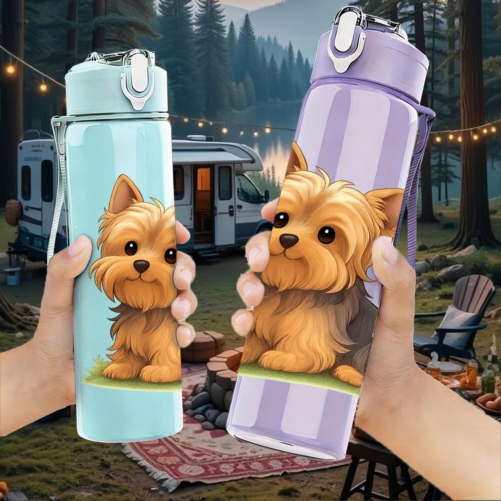 1PC Small Yorkshire Terrier Dog Print 750ml Color Plastic Sports Water Bottle Leakproof Flip Straw Lid Suitable for Sports Office Home Use