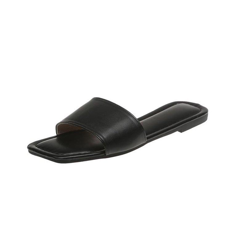 Шлепанцы на плоской подошве женские летние для улицы новая летняя квадратная голова шлепанцы на один ремешок зарубежная торговля большой размер прохладные шлепанцы фабрика