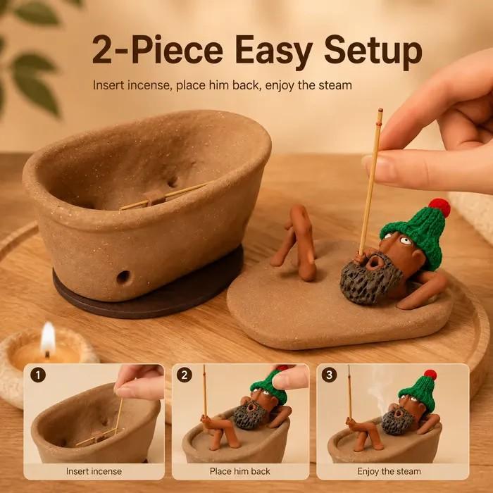 Resin Lazy Bath Man Incense Holder, Decorative Stick Incense Burner Ornament
