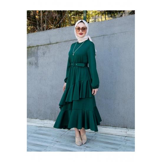 Платье-хиджаб с многослойным поясом и эластичными рукавами Volan