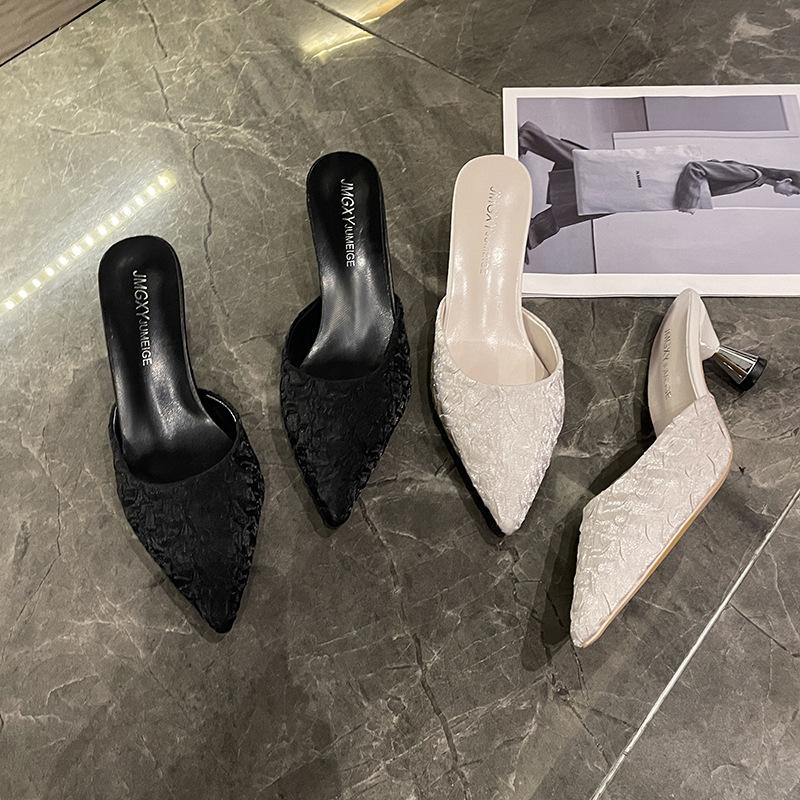 33 Small Size Spring and Summer New Bag Head Half Drag Versatile Fashion Pointed Thin Heel High Heels Fitting Müller Cool Slippers Tide