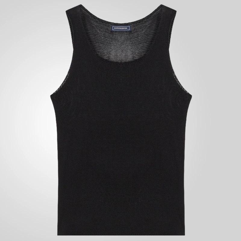 Мужской летний однотонный свободный вязаный свитер без рукавов, молодежный дышащий спортивный жилет