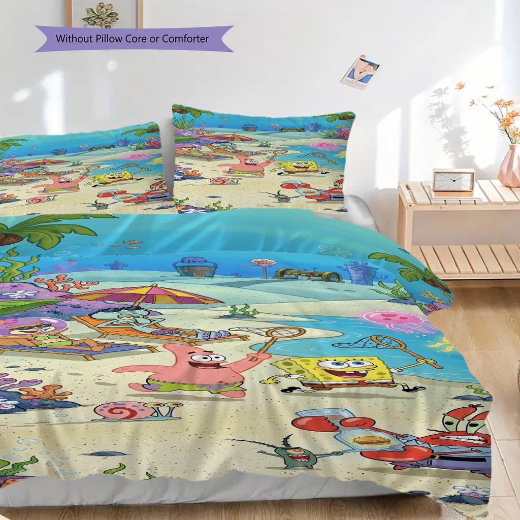 Spongebob Squarepants Faces Wallpaper Threepiece Set 1 Duvet Cover 2 Pillowcase Without Core Bedding Set Christmas Birthday Gift