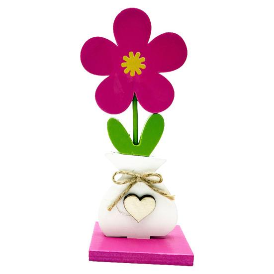 5Pcs/Set Wooden Flower Ornament with Base Boho Farmhouse Rustic 3D Colorful Flower Wood Table Sign Centerpiece Home Office Desktop Decoration