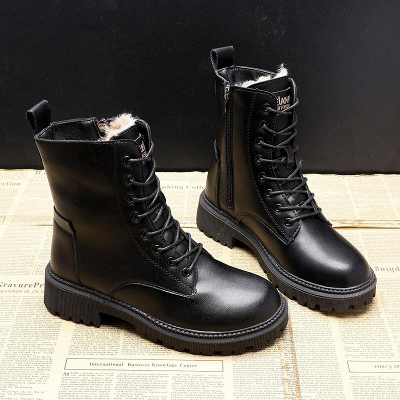 Fashion Winter Leather Women Winter Boots Thick Wool Warm Women High-heeled Genuine Boot High-quality Female Snow Boots Women Shoes