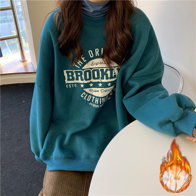 Утолщенный корейский свитшот для женщин с круглым вырезом, с буквами, удобной посадки, парный базовый топ для женщин, женская одежда
