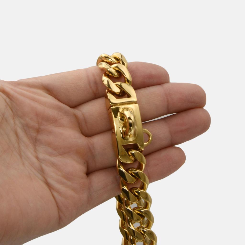 Золотая цепочка-колье для собак из нержавеющей стали, 15 мм, толстое кубинское звено для ошейника для собак Pitbull, ошейники для домашних животных, чихуахуа, Correa Perro