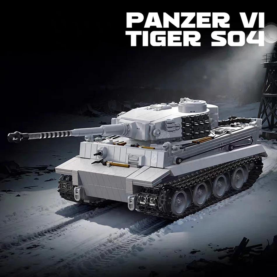 1:28 Scale German Tiger Tank Building Blocks Set, Panzer VI S04 Heavy Tank with Soldiers, Military Bricks Toy Gift