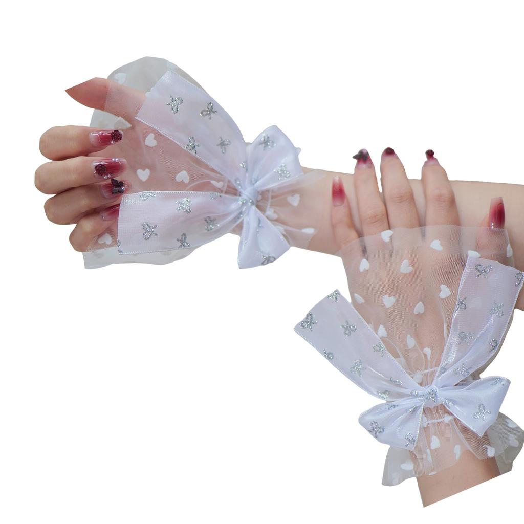 Silver Glitter Bow Embellished Arm Sleeve For Nail Photography Elegant Chiffon Accessory With Elastic Fit