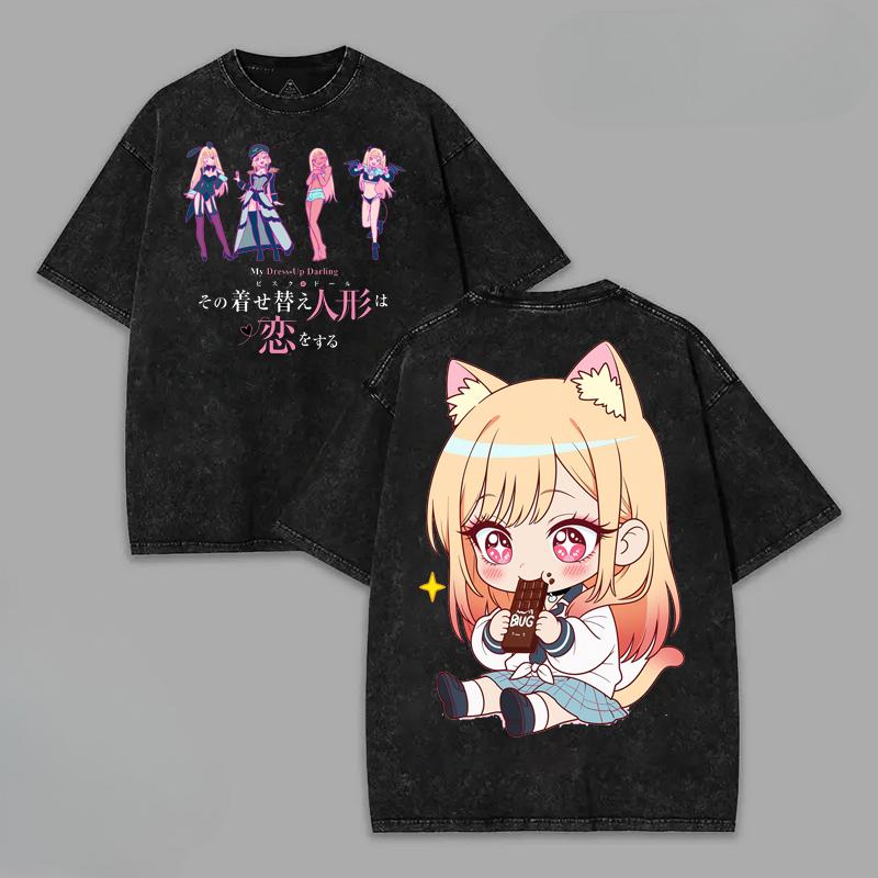 Anime Kitagawa Marin My Dress Up Darling Printed Tee Men Women Washed Cotton T-shirts Manga Harajuku Male Short Sleeve Tshirt