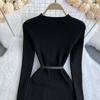 Elegant Knitted Stitching Women Dress Contracted Temperament Round Collar Gradient Color Slim In Long Skirt Female