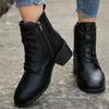 Large Size New Autumn and Winter Side Zipper Retro Style Pointed Head Thick Heel Women's Short Boots Lace-up Martin Boots