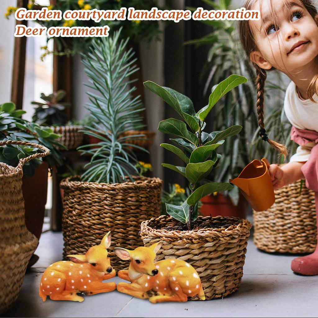 Garden Resin Deer Figurine, Outdoor Garden Statue Deer Lying Down Sculpture Ornaments