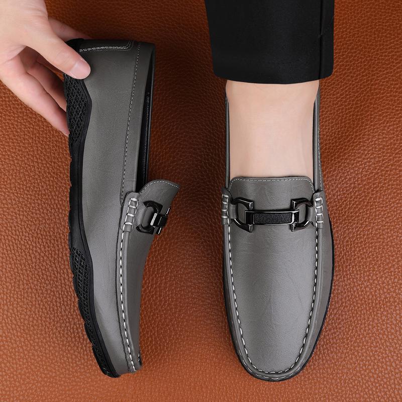 Fashion 2025 Luxury Brand Men's Leather Casual Shoes Massage Sole Loafers Minimalist Black Office Business Dress Shoes for Men's