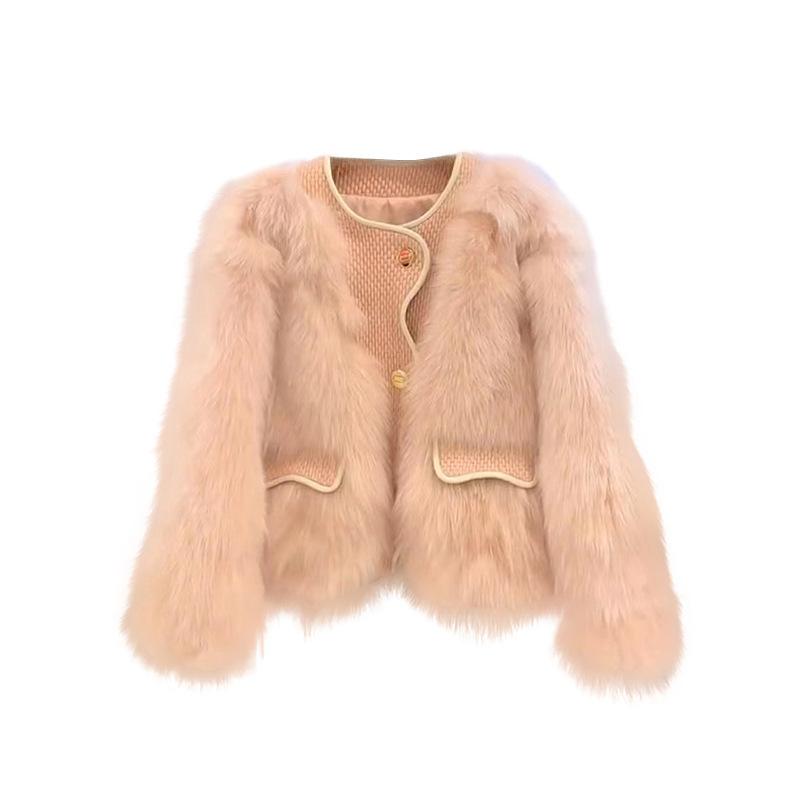 European and American popular French small fragrant style imitation fur jacket women's design sense fur integrated top to keep warm