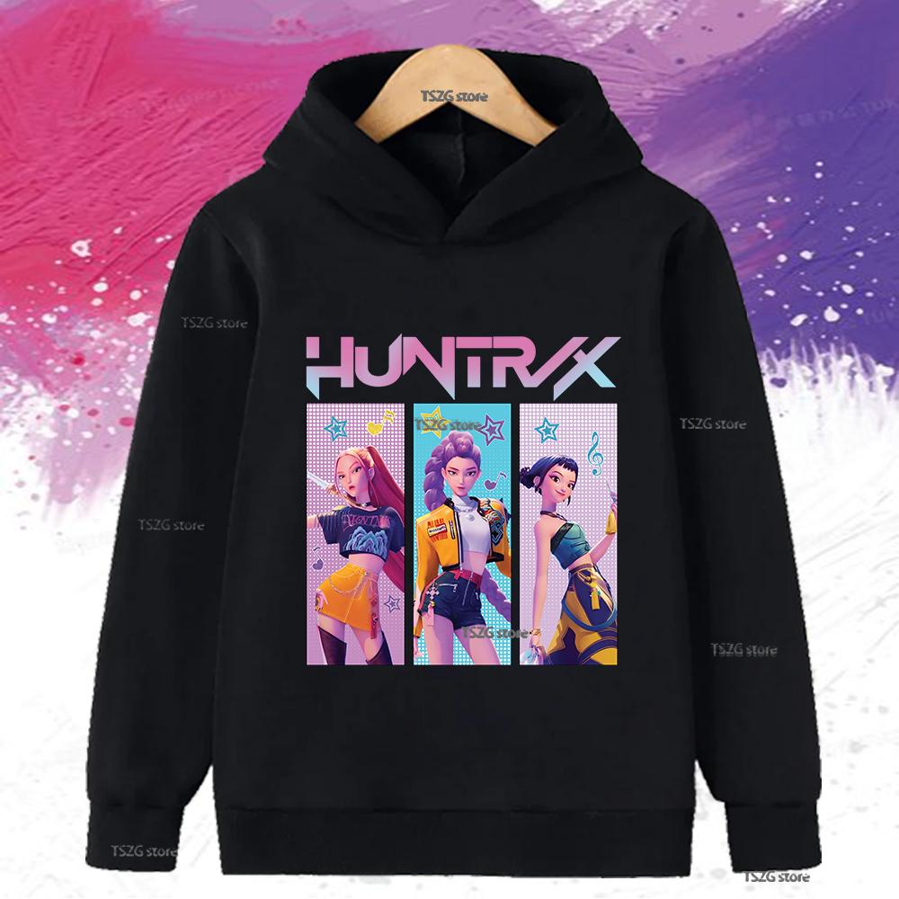 Осенние детские худи с принтом K-Pop Demon Hunters для мальчиков и девочек, теплая флисовая толстовка, повседневная детская худи с капюшоном, рождественский подарок