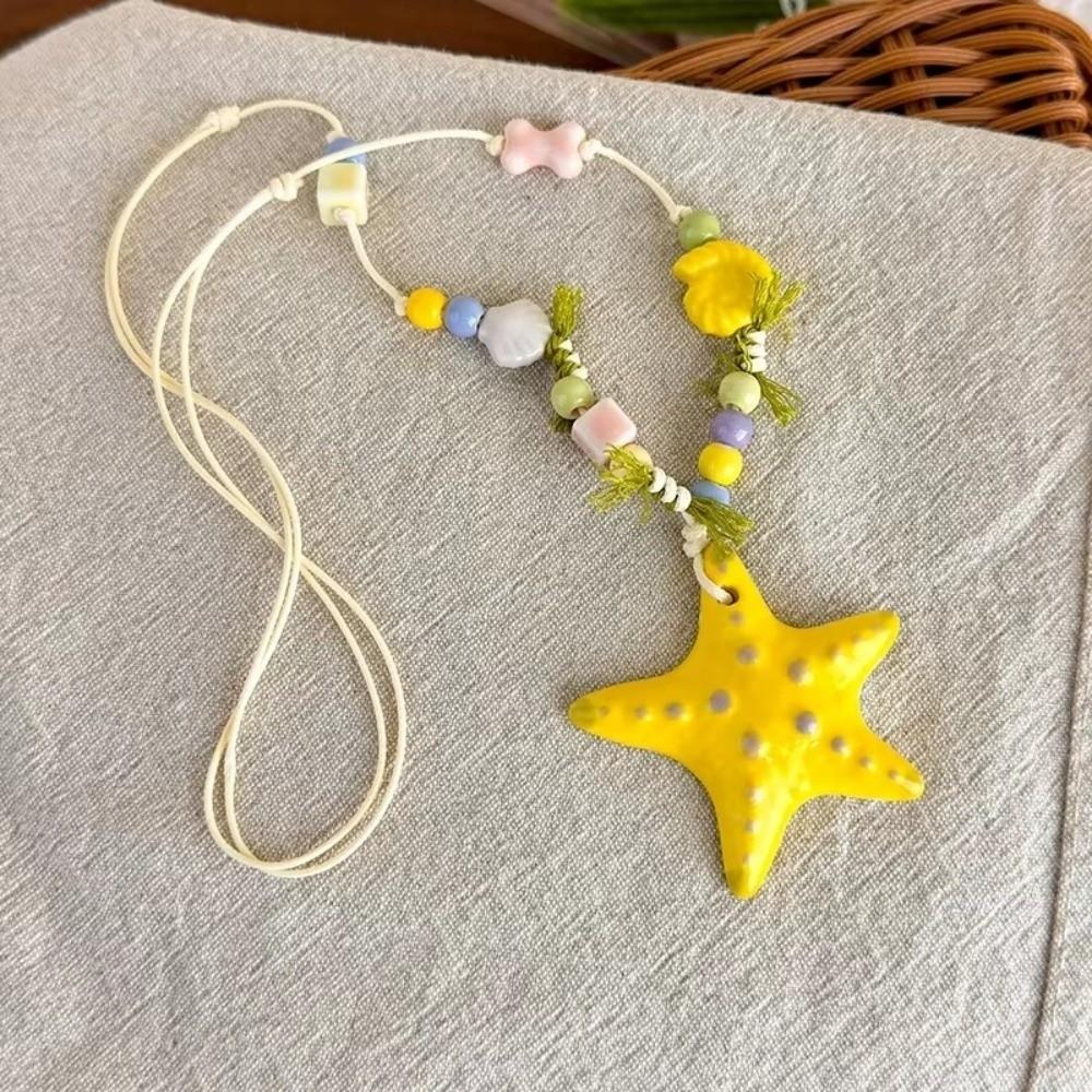 Ceramic Long Chain Necklace Adjustable Women Pendant Rope Necklace Bohemian Accessories